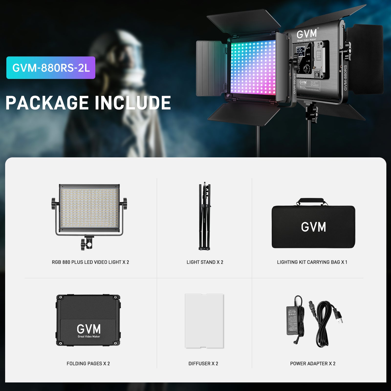 GVM RGB LED Video Light with Lighting Kits, 880RS 60W Led Panel Light with Bluetooth Control, 2 Packs Photography Lighting for YouTube Studio, Video Shooting, Gaming, Streaming, Conference - GVM