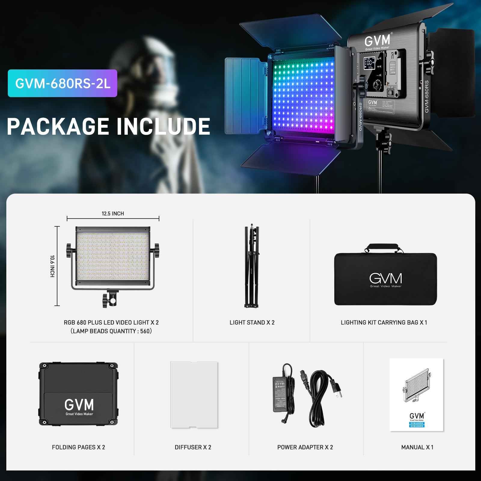 GVM RGB LED Video Light with Lighting Kits, 680RS 50W Led