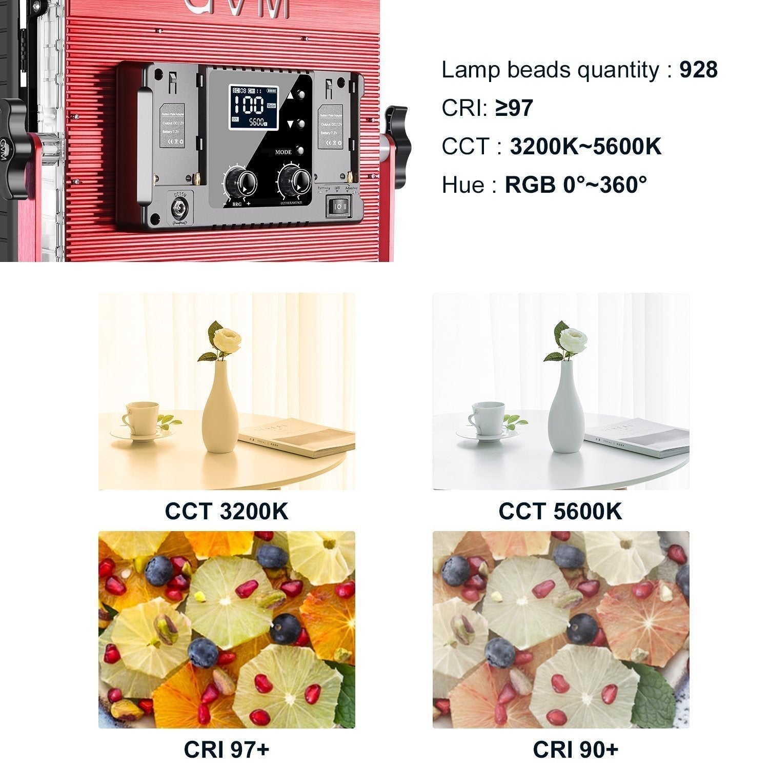 GVM - 1200D 50W Bi - Color+50W RGB 2lamp - Video Light With Softbox - GVM