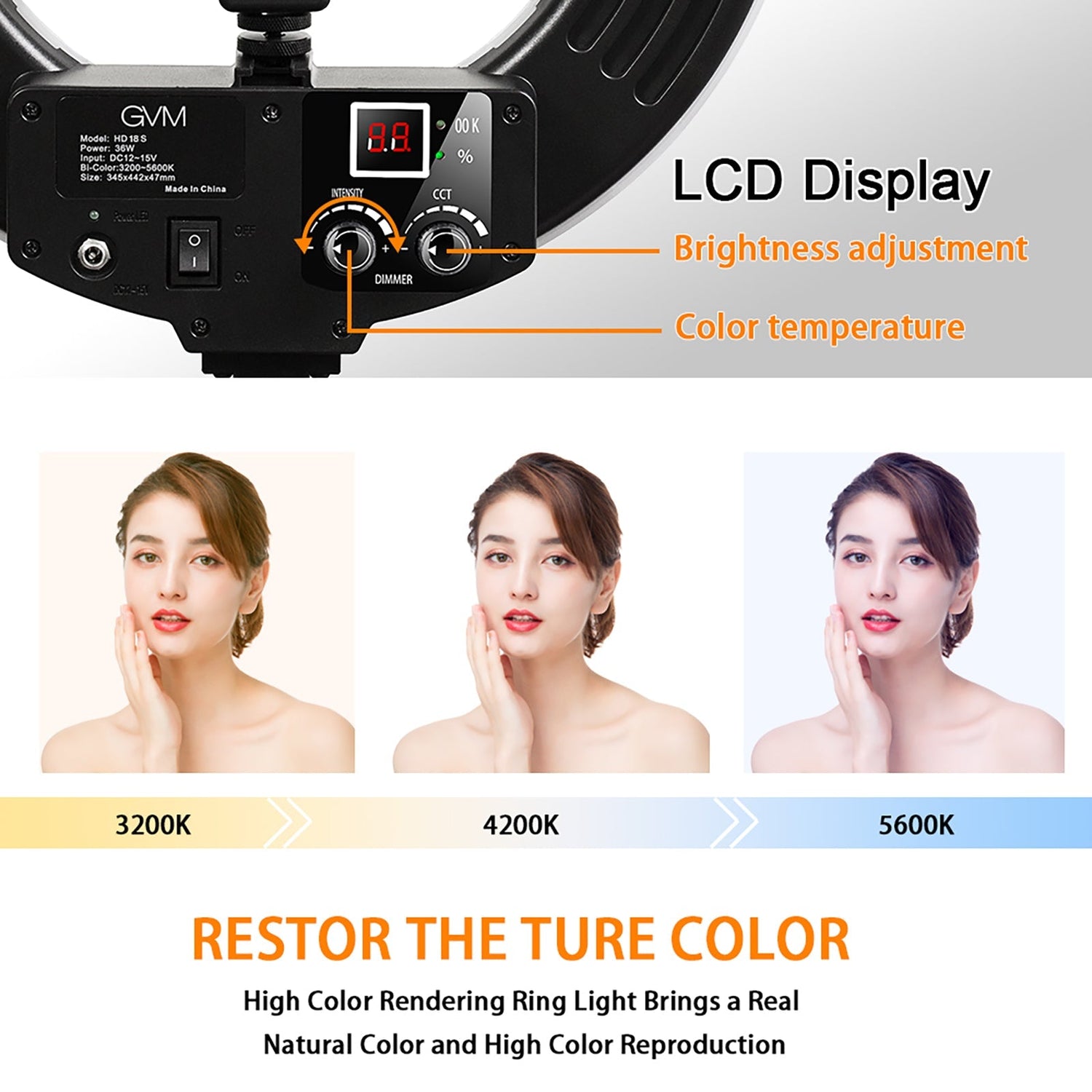 GVM - 14S 45W Bi - Color LED Ring Light Kit (14