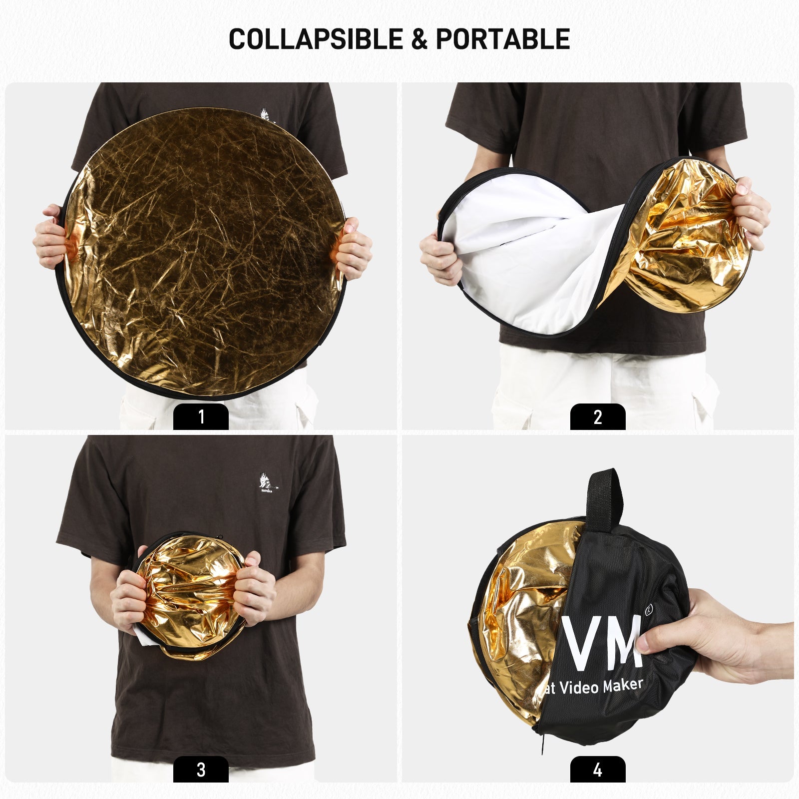 GVM 24 Inch/60cm Photography Reflector, 5 in 1 Reflector Photography Collapsible - Silver, Gold, White, Black, Translucent, Portable Light Reflector with Carry Bag for Outdoor Photography - JIAN CHENG TECHNOLOGY INC.