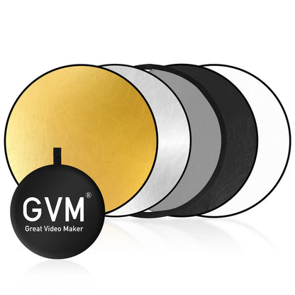 GVM 24 Inch/60cm Photography Reflector, 5 in 1 Reflector Photography Collapsible - Silver, Gold, White, Black, Translucent, Portable Light Reflector with Carry Bag for Outdoor Photography - JIAN CHENG TECHNOLOGY INC.