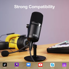 GVM Dynamic Microphone, XLR/USB Podcast Microphone with Mute Button, Monitoring Volume Control, Headphone Jack, Cardioid Gaming Mic, Vocal Mic for PC, MAC, Recording, Studio and Singing - GVM