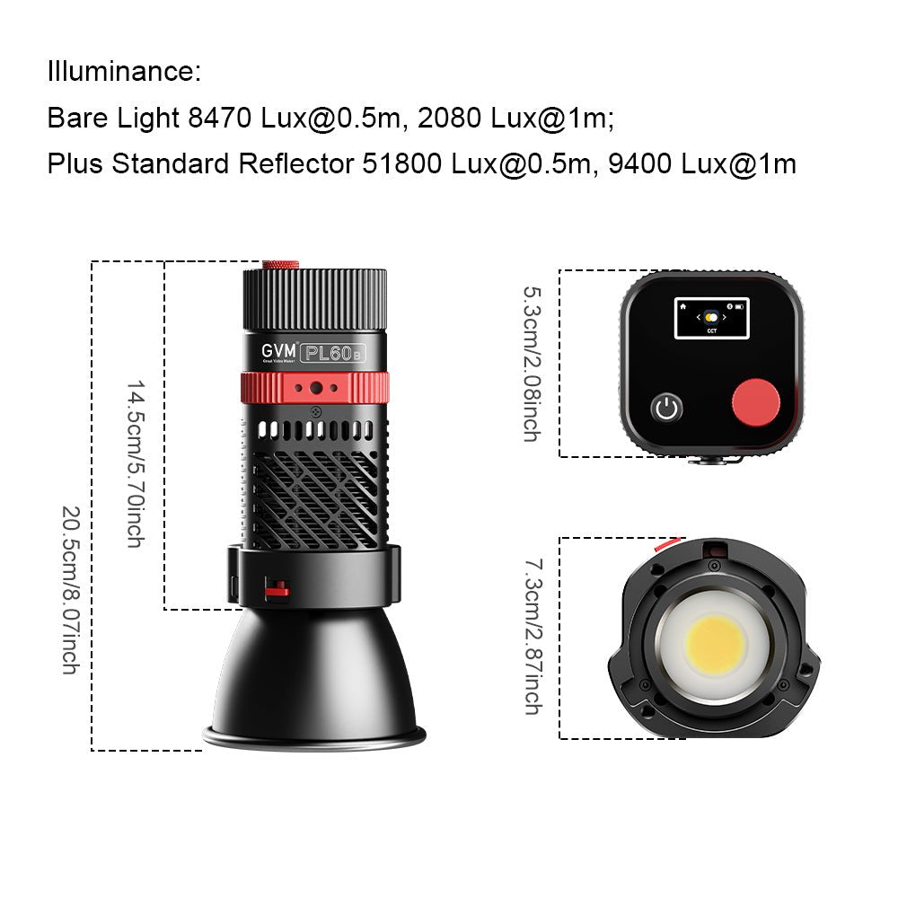 GVM - PL60B Waterproof External Model 60W Flashlight Light (Dual Color Temperature) - GVM