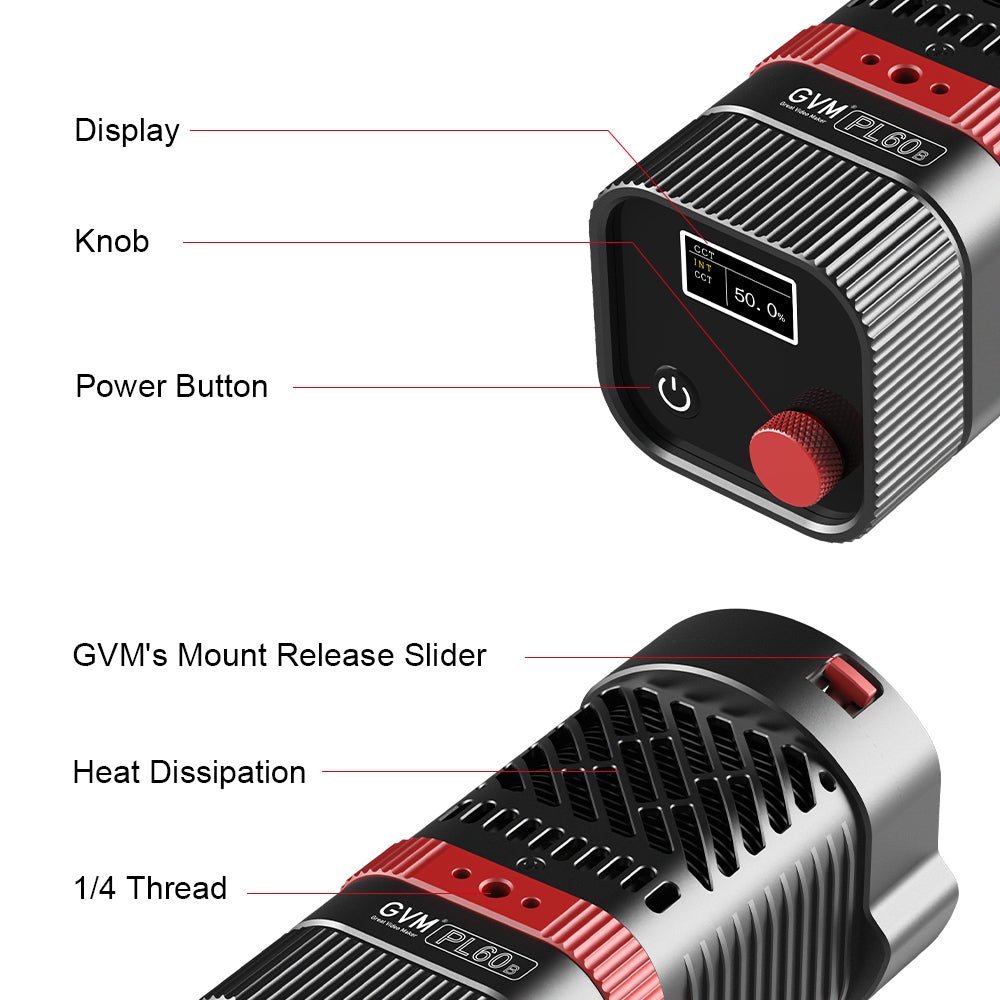 GVM - PL60B Waterproof External Model 60W Flashlight Light (Dual Color Temperature) - GVM