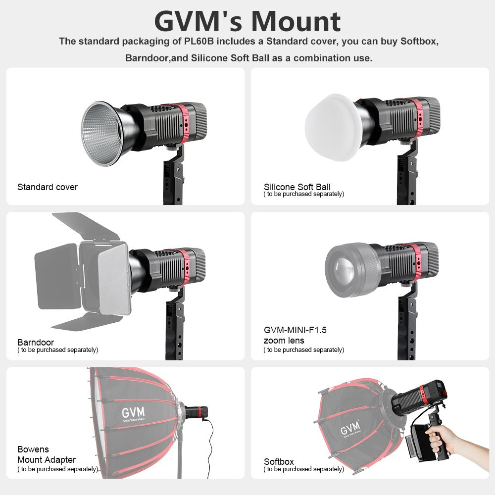 GVM - PL60B Waterproof External Model 60W Flashlight Light (Dual Color Temperature) - GVM