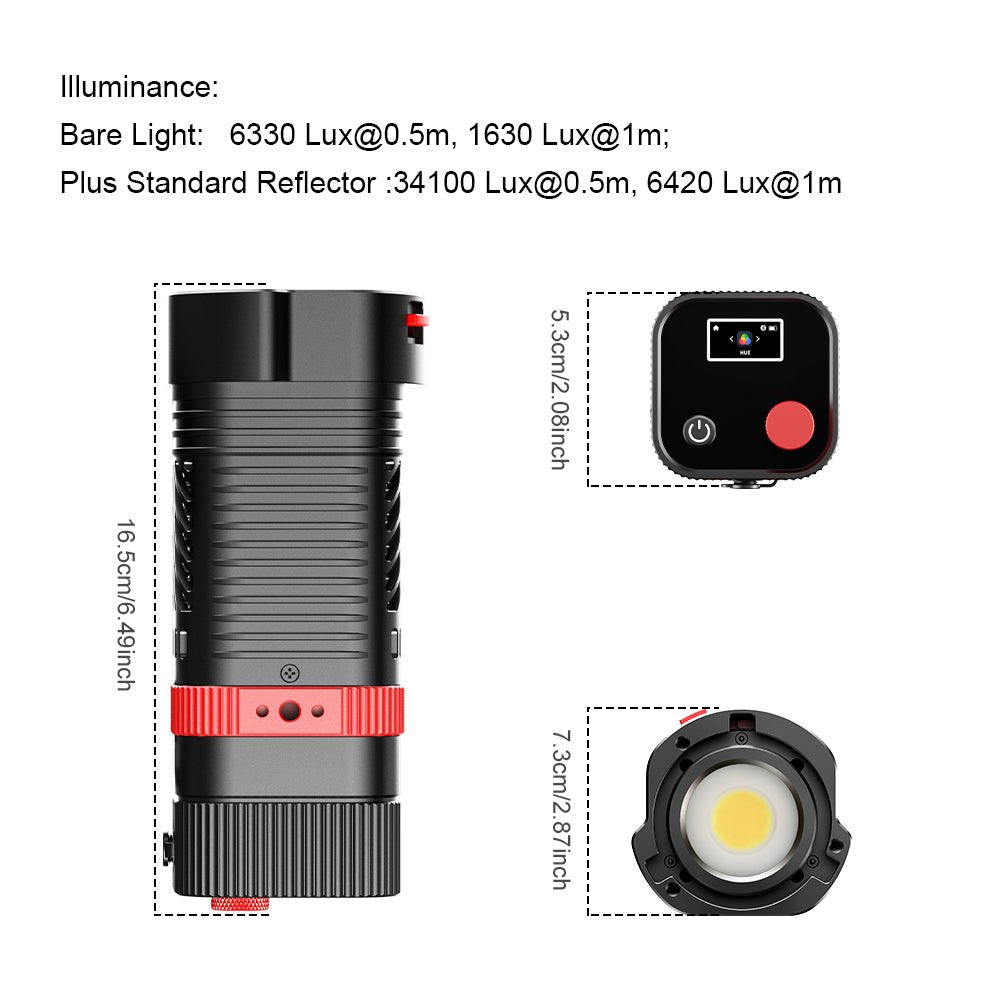 GVM PL60C Waterproof External 60W RGB Flashlight with Battery - GVM