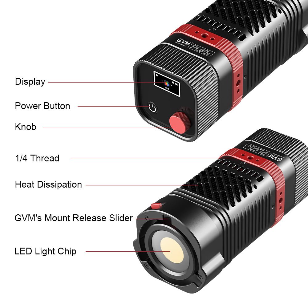 GVM PL60C Waterproof External 60W RGB Flashlight with Battery - GVM