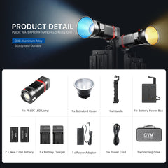 GVM PL60C Waterproof External 60W RGB Flashlight with Battery - JIAN CHENG TECHNOLOGY INC.