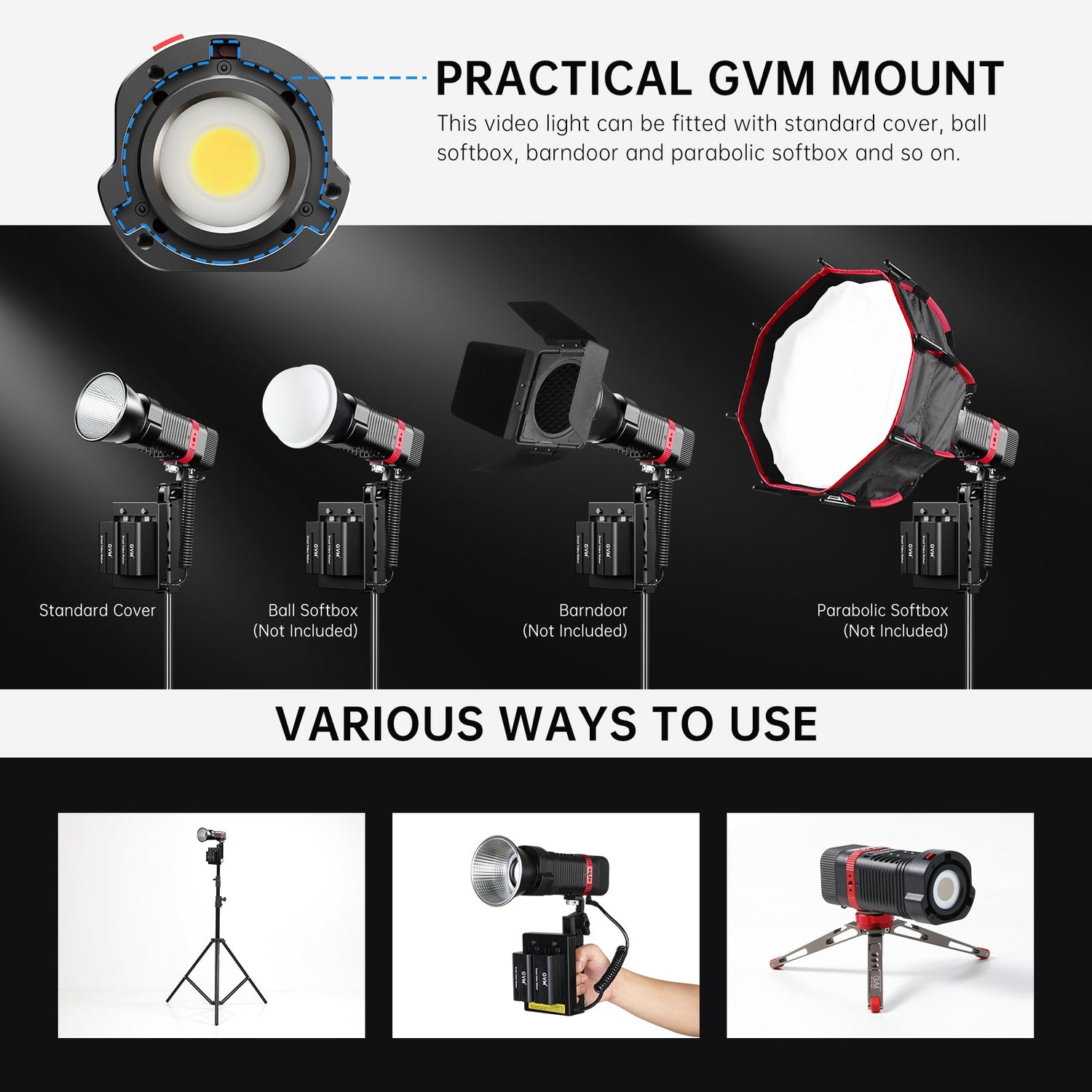 GVM PL60C Waterproof External 60W RGB Flashlight with Battery - JIAN CHENG TECHNOLOGY INC.