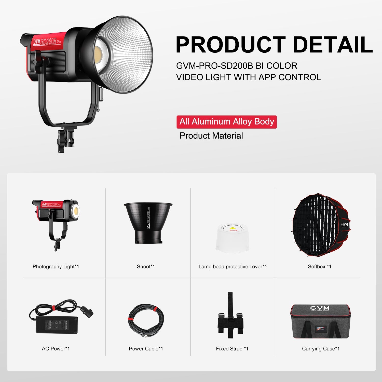 GVM PRO - SD200B 200W Bi - Color Mesh Bluetooth Monolight - JIAN CHENG TECHNOLOGY INC.