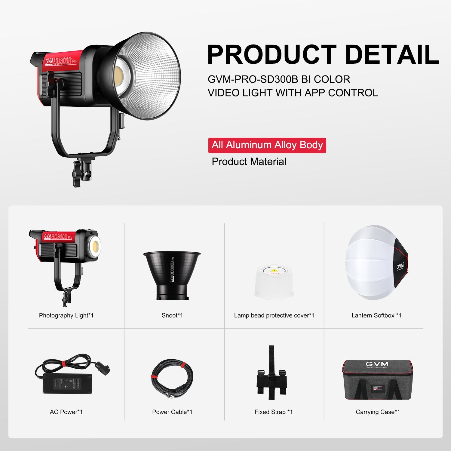 GVM PRO - SD300B 300W Bi - Color Monolight V - mount Mesh Bluetooth - JIAN CHENG TECHNOLOGY INC.