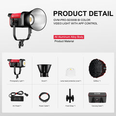 GVM PRO - SD300B 300W Bi - Color Monolight V - mount Mesh Bluetooth - JIAN CHENG TECHNOLOGY INC.