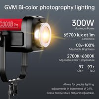 GVM PRO - SD300B 300W Bi - Color Monolight V - mount Mesh Bluetooth - GVM