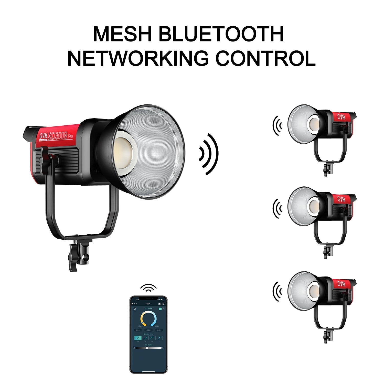 GVM PRO - SD300B 300W Bi - Color Monolight V - mount Mesh Bluetooth（Includes Free: GVM - YG60SP） - GVM