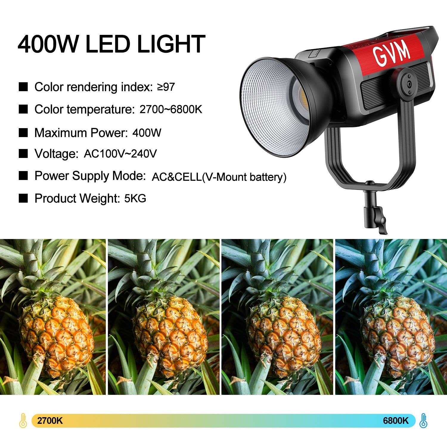 GVM PRO - SD400B 400W Waterproof Bi - Color Monolight(V - mount & Mesh Bluetooth) - JIAN CHENG TECHNOLOGY INC.