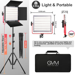 GVM-1200LS Aluminum Alloy 2 Packs Led Panel Light Professional Photography Lighting Kit With Master-Slave Control - GVMLED
