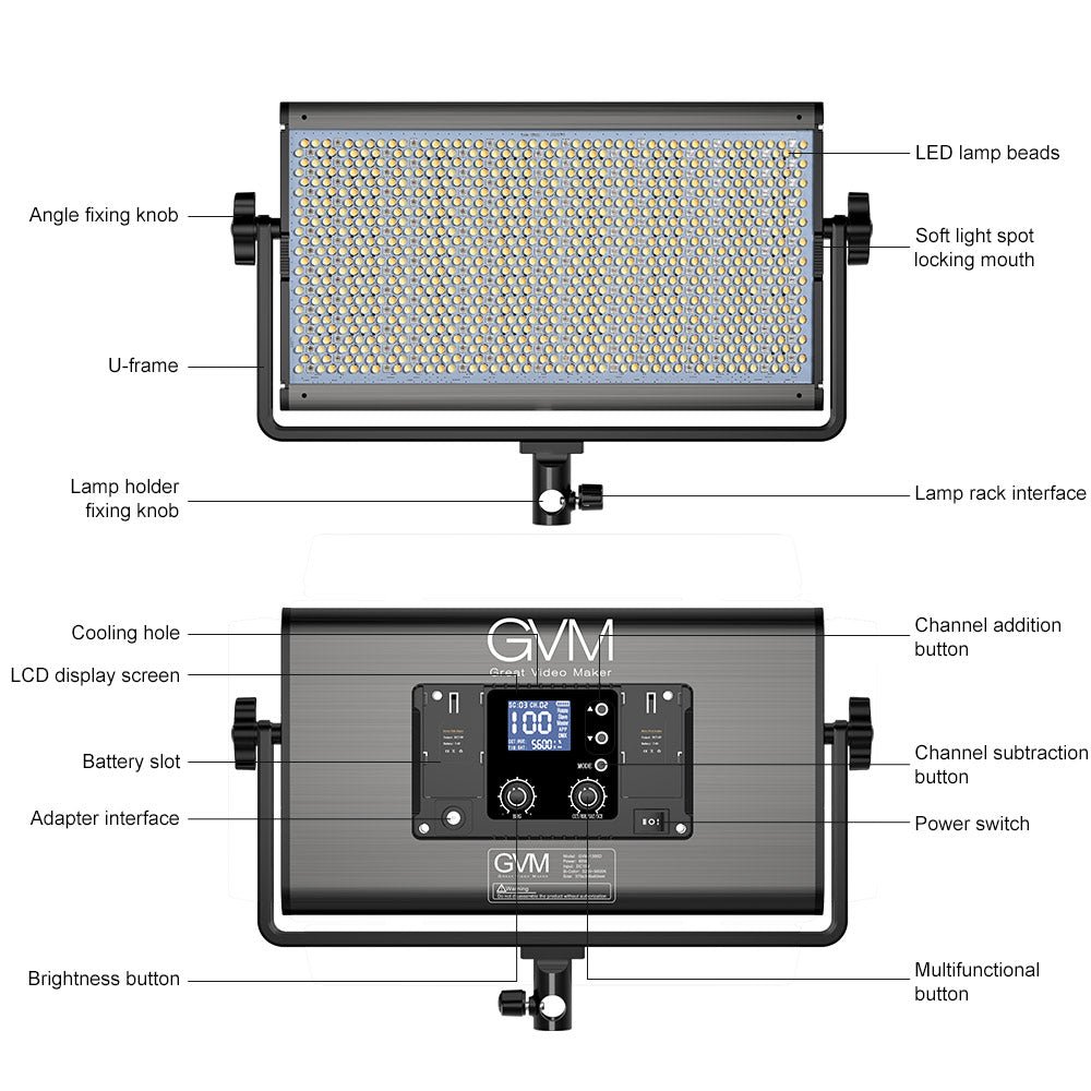 GVM-1300D 65W Powerful Bi-color and RGB Video Panel Light 2-Light-Kit - GVMLED