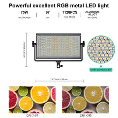 GVM-1500D 75W Powerful Bi-color and RGB Video Panel Light 3 kits - GVMLED