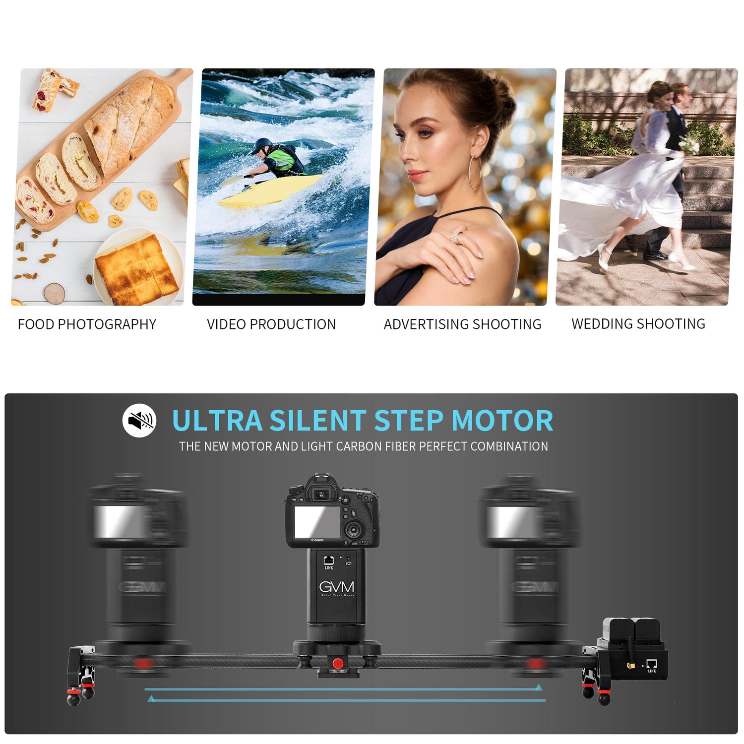GVM-2D Professional Wireless Video Carbon Fiber Motorized Camera Slider - GVMLED