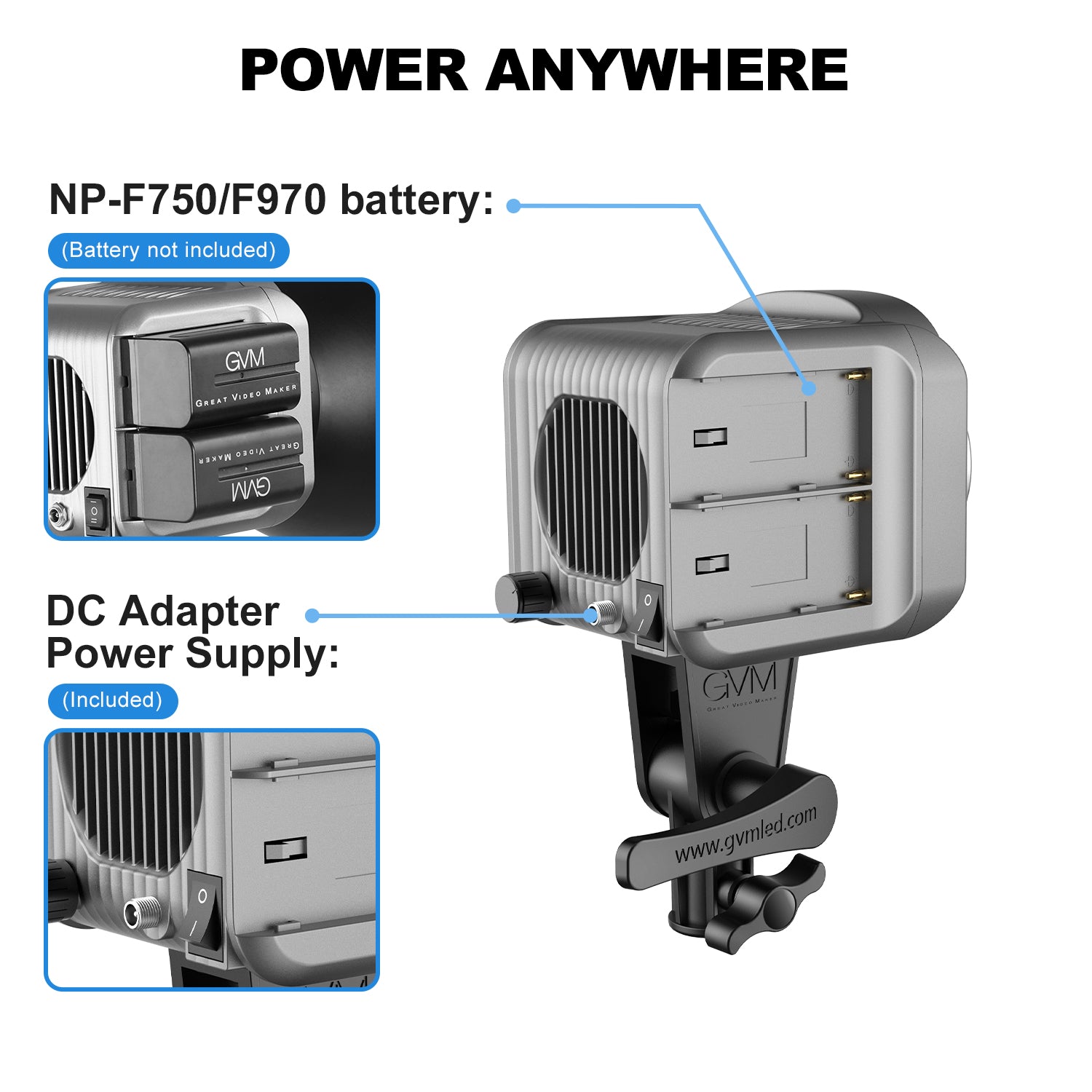 GVM 80w Spoltlight silver Daylight Can use Battery(BOGO)(add 2 lights to cart) - GVMLED