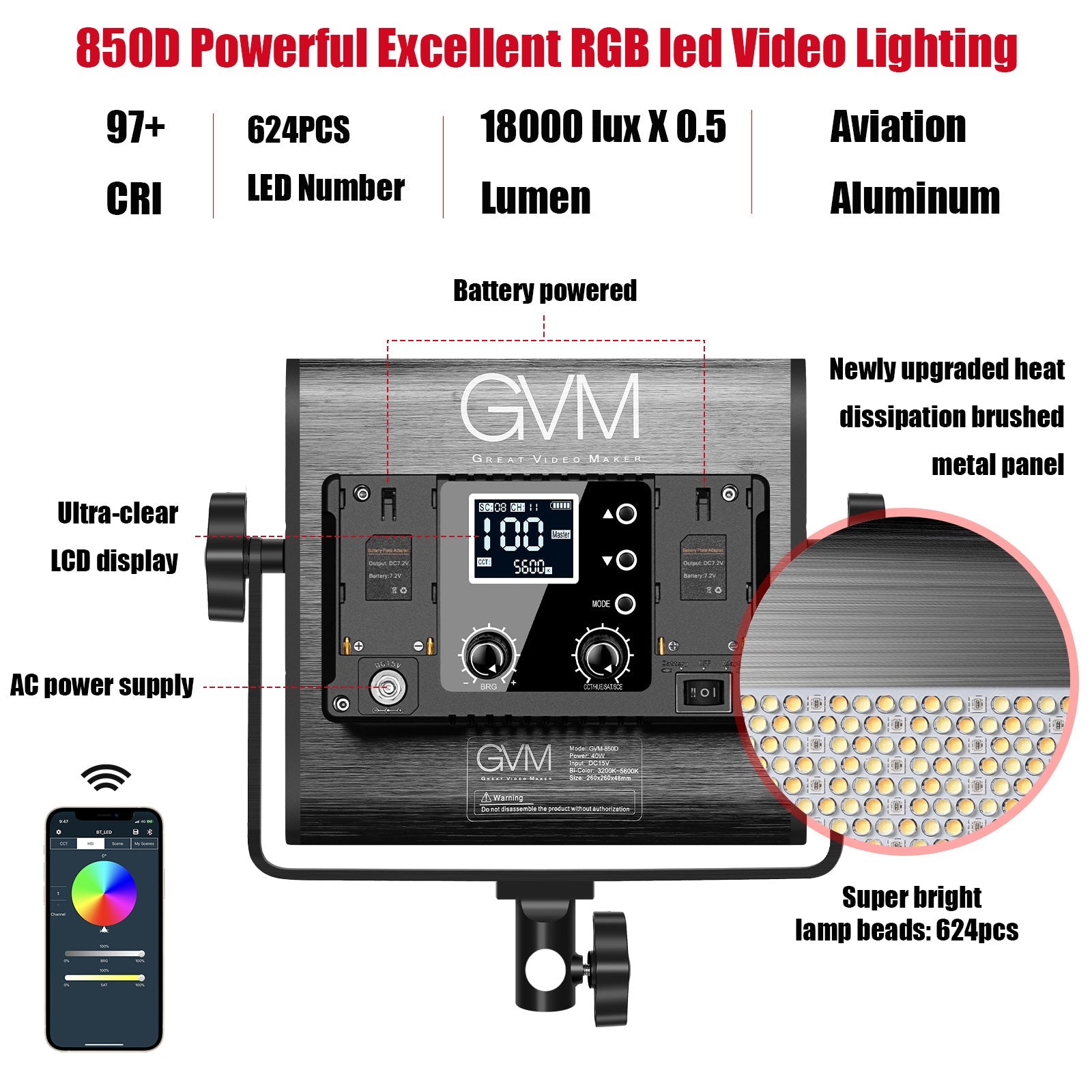 GVM 850D rgb led studio video light kit - GVMLED