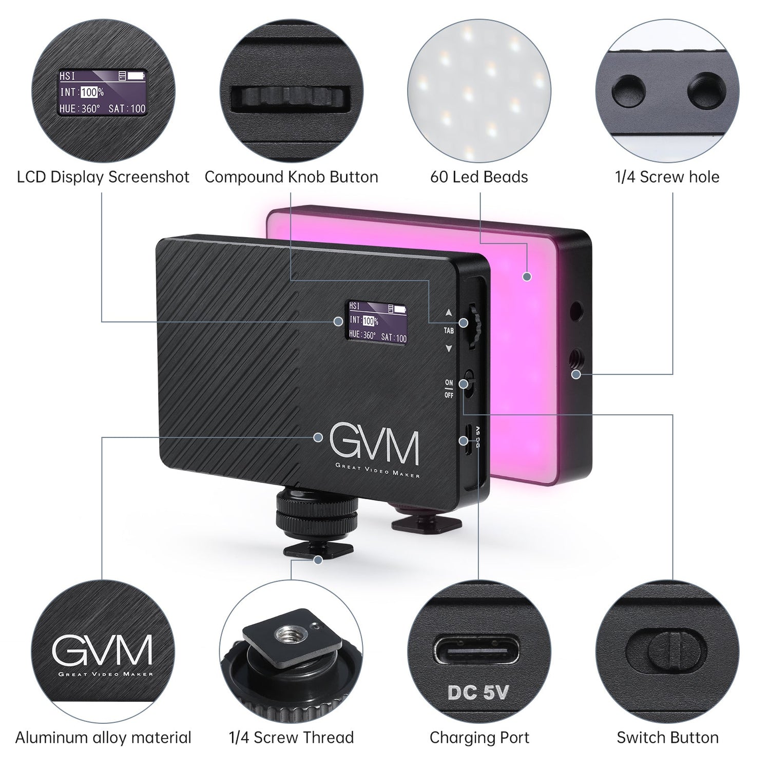 GVM 8RS RGB Full color camera light - GVMLED