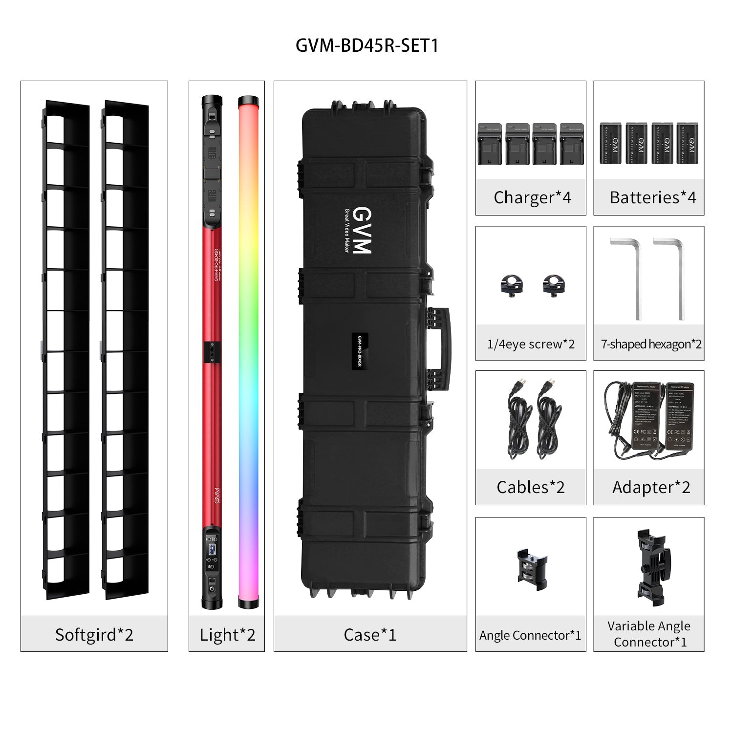 GVM BD45R Bi-Color RGB LED Light Wand 2-Light Kit (48