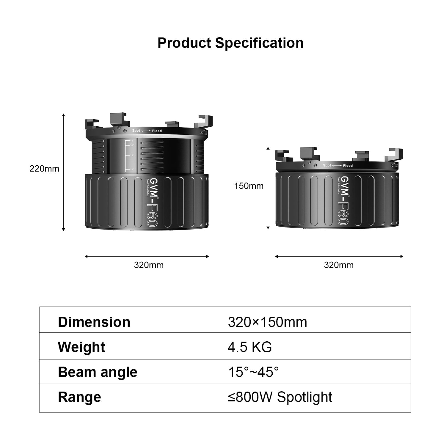 GVM F60 Fresnel Attachment for LED Light Spotlight(PROSD400B,PROSD500B,PROSD650B,SD600D,SD600S)(On Sale FEB.1) - GVMLED