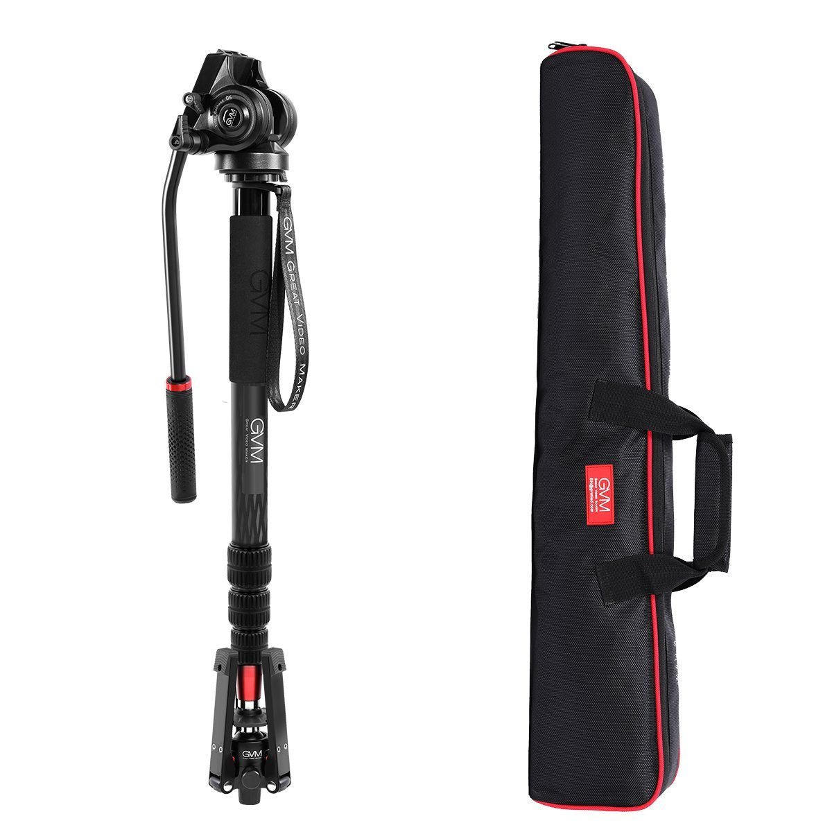 GVM G169 Carbon Fiber 4-Section Monopod with Video Fluid Head - GVMLED