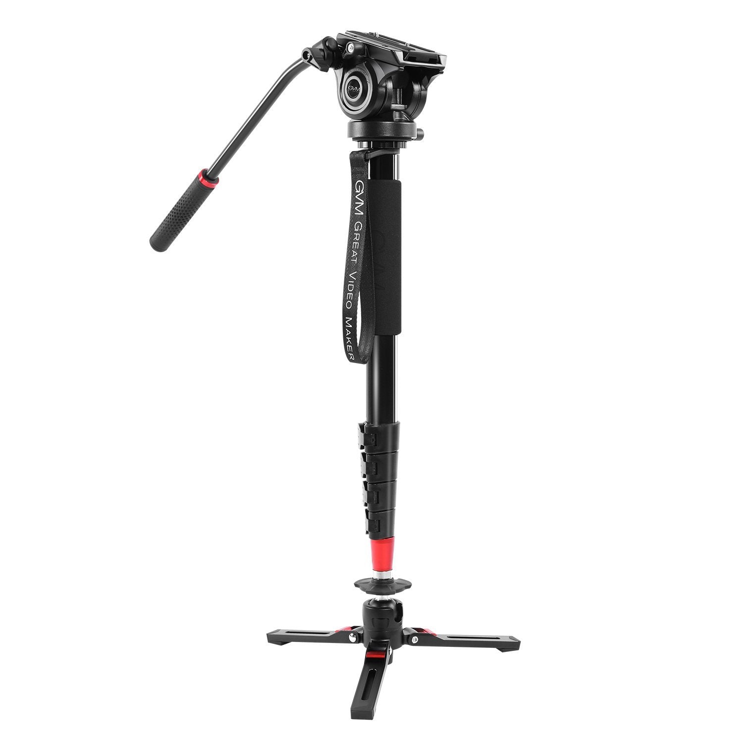GVM G169 Carbon Fiber 4-Section Monopod with Video Fluid Head - GVMLED