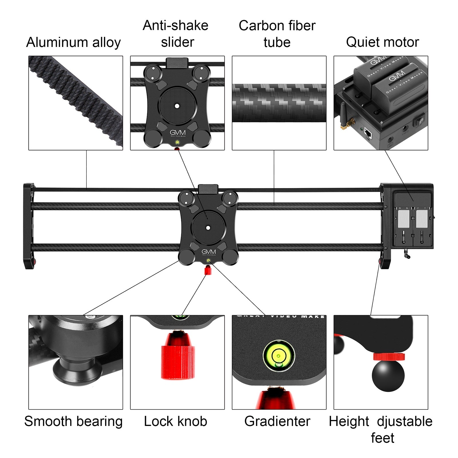 GVM GT-80WD Wireless Carbon Fiber Motorized Camera Slider - GVMLED