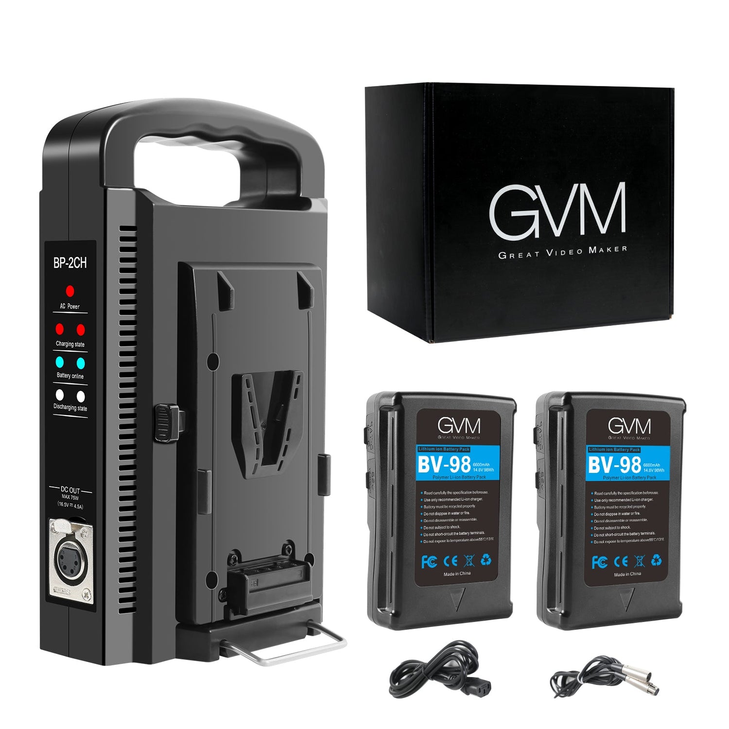 GVM Micro-Series BV-98 Li-Ion V-Mount 2-Battery with Dual Charger Kit - GVMLED