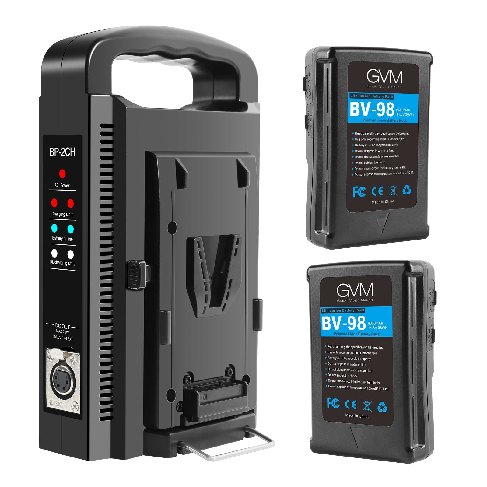 GVM Micro-Series BV-98 Li-Ion V-Mount 2-Battery with Dual Charger Kit - GVMLED