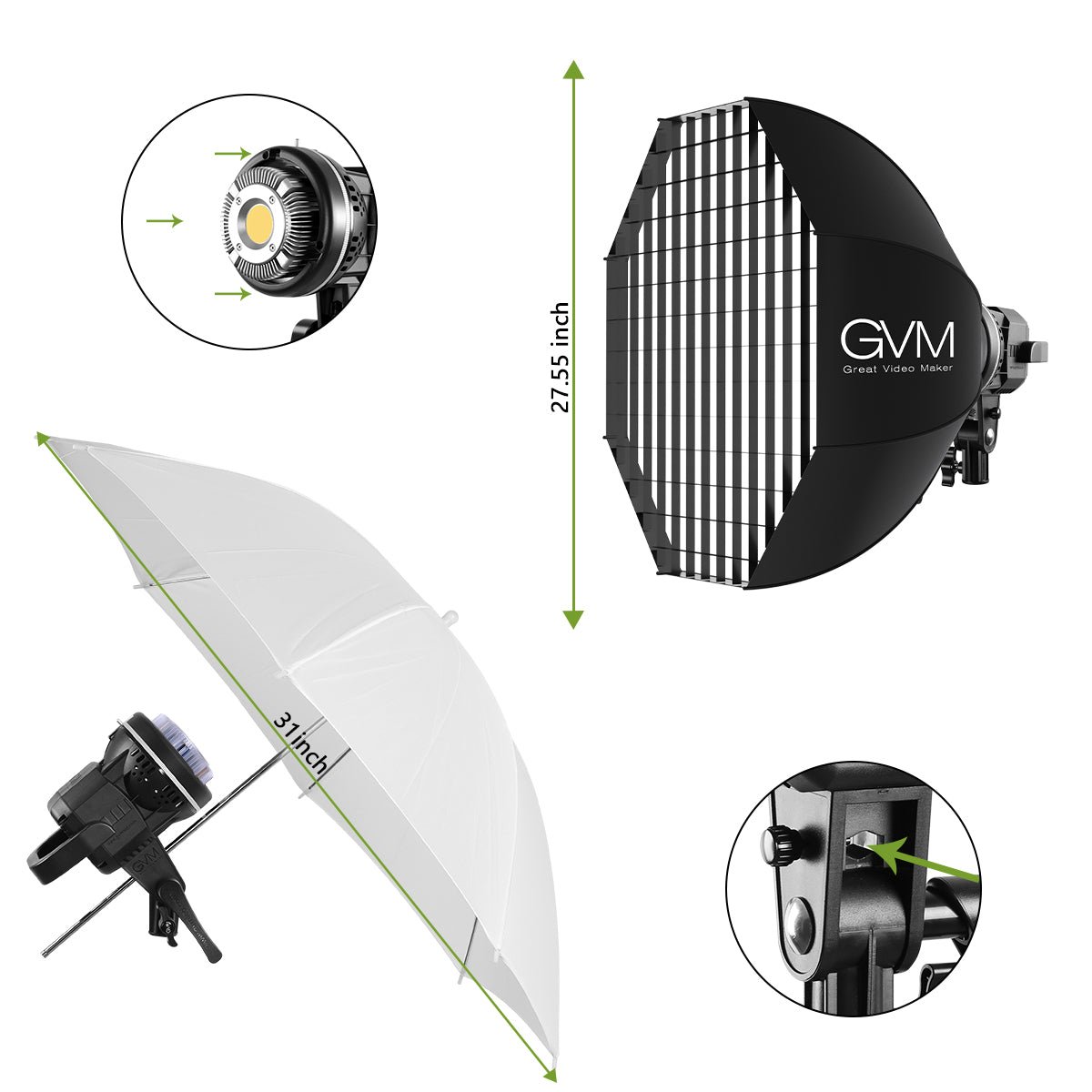 GVM P80S Spotlight 4-Light Kit with Umbrellas, Softboxes, and Backdrops - GVMLED