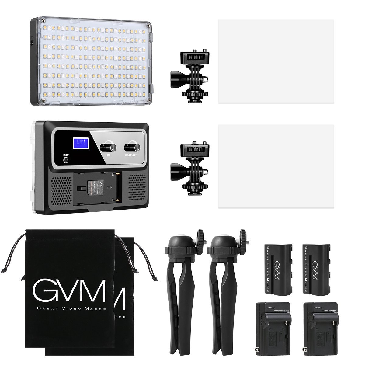 GVM RGB-10S2L Professional Video on Camera Video Light 2 Light Kit with Control Knob - GVMLED