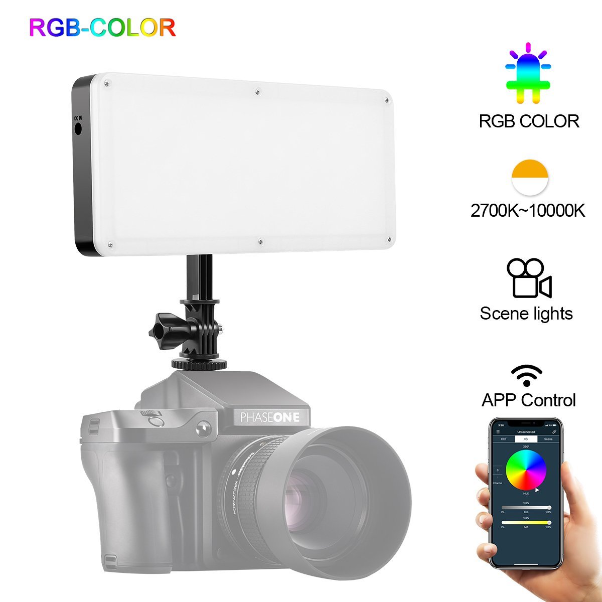 GVM RGB20W On-Camera RGB LED Video Light with Bluetooth APP Control - GVMLED