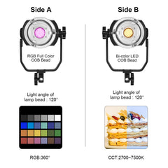 GVM-ST300R 300W Led Video Light RGB+Bi-Color Double Sided Daylight Balanced COB Light - GVMLED