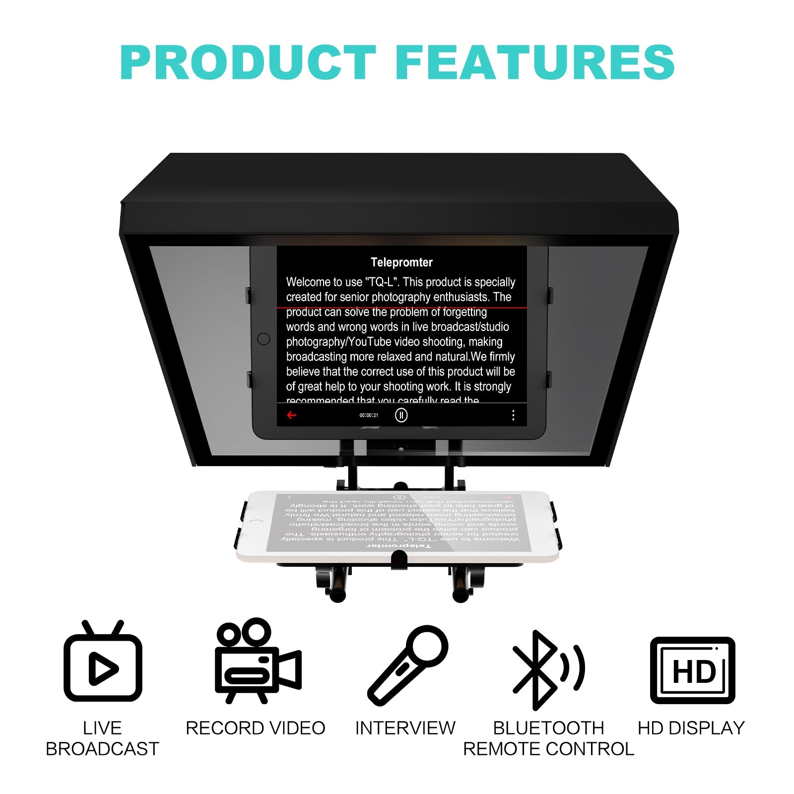 GVM TQ-L Teleprompter for Tablets and Smartphones with Bluetooth Remote and App - GVMLED