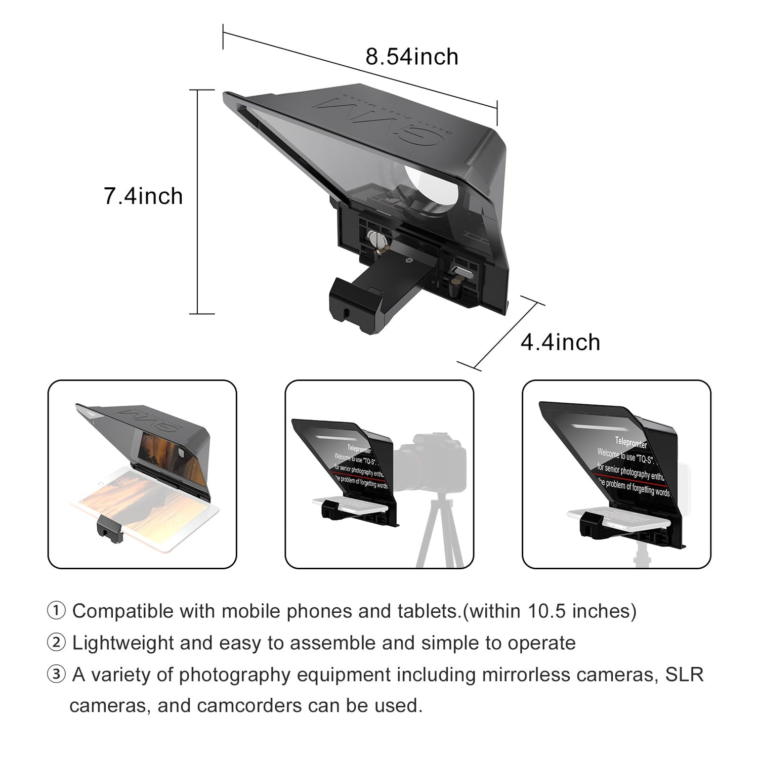 GVM TQ-S Teleprompter for iPad Tablet & Smartphone with Bluetooth APP Control - GVMLED