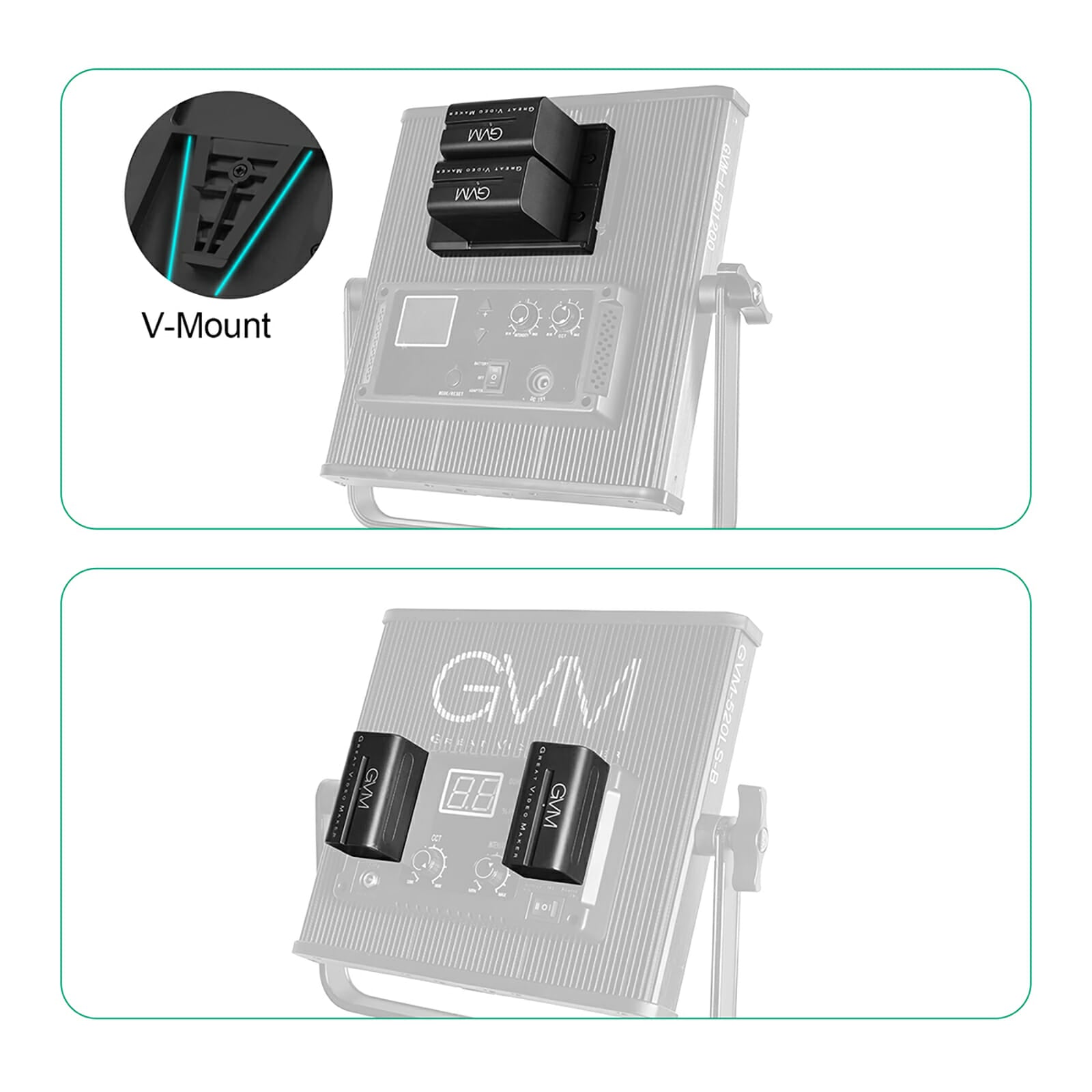 GVM-VM-F970 6600mAh Li-ion Batteries with Dual Charger and V-Mount Adapter - GVMLED