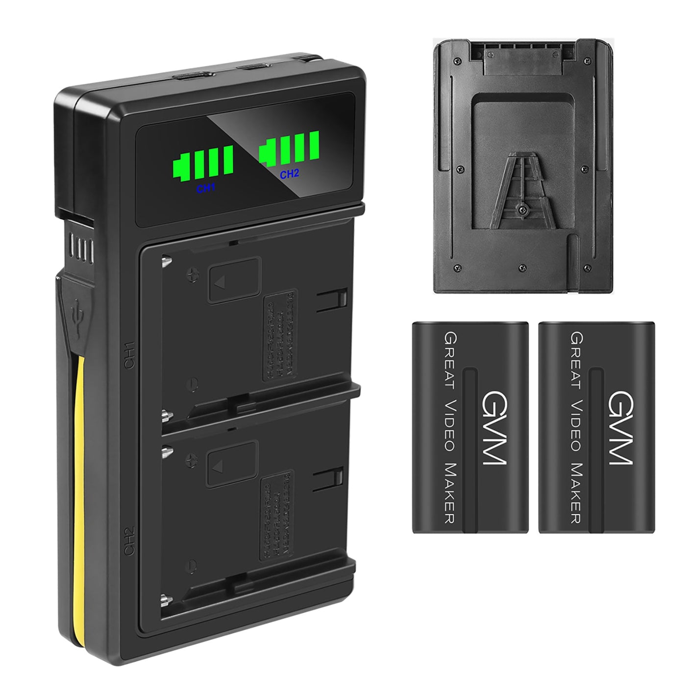 GVM-VM-F970 6600mAh Li-ion Batteries with Dual Charger and V-Mount Adapter - GVMLED